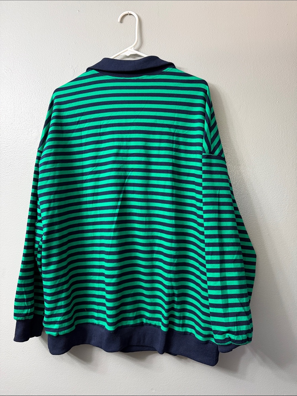 Pretty Garden Striped Green & Navy Polo Pullover large NWT - Picture 4 of 6